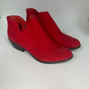 Daisy Fuentes Red Suede Low Heel Ankle Booties for Women | Chic Slip-On Style